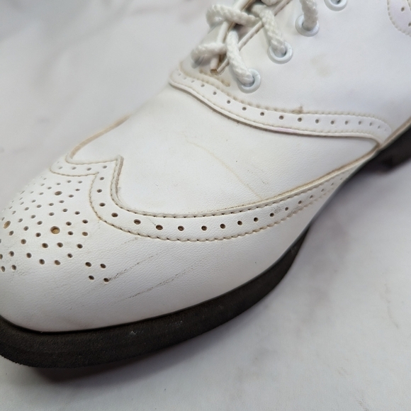 Footjoy Shoe Women 8 M White Vintage Greenjoys Lite Spike Golf Lace Embroidered - Picture 7 of 13